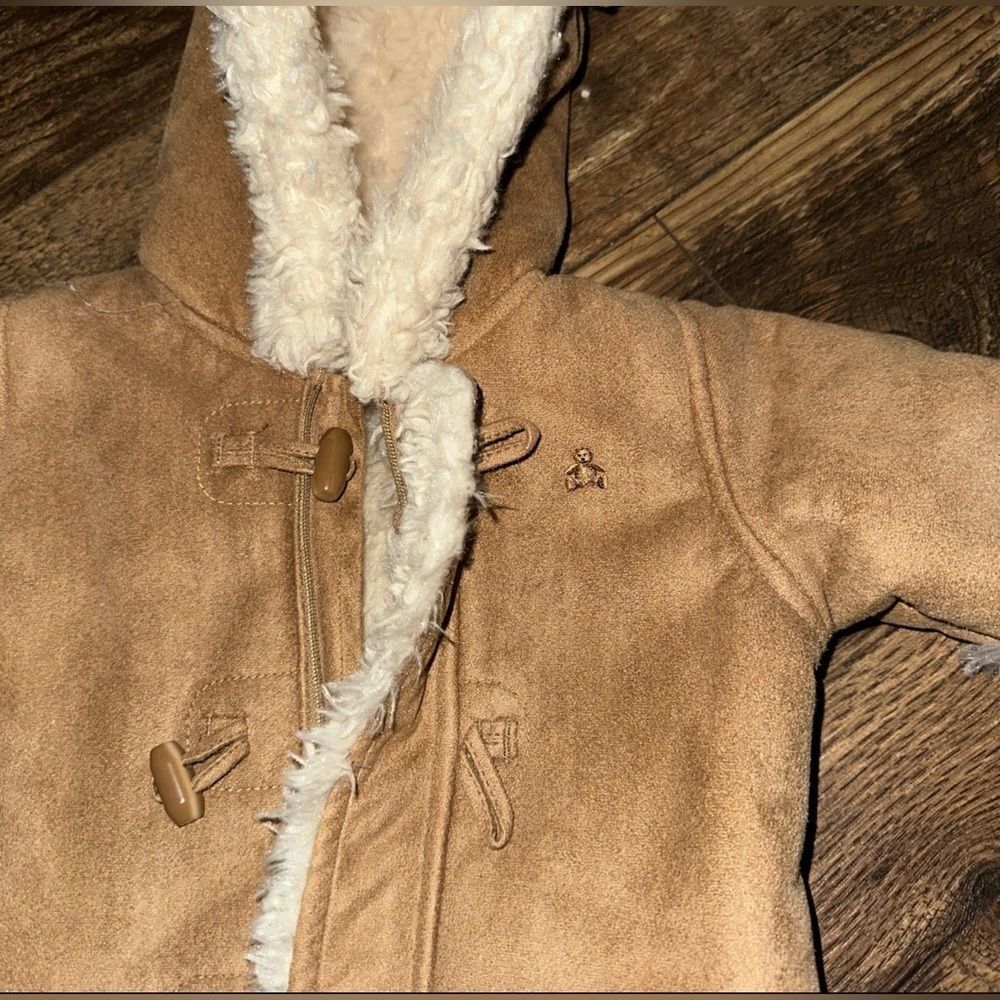 Gap Tan Faux Suede Sherpa Shearling Infant Snow Suit Bunting Newborn 0-3 - Picture 4 of 8